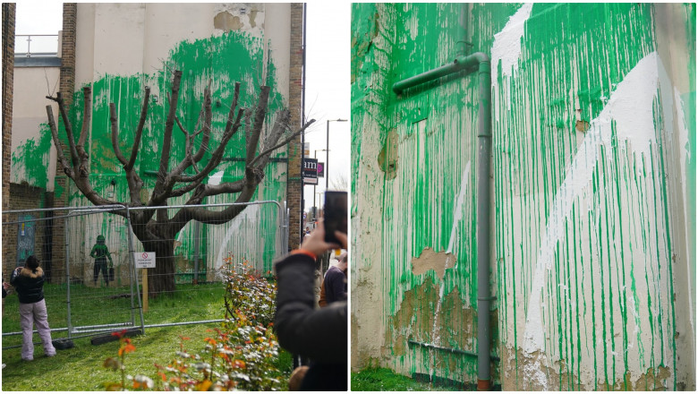 Pictura lui Banksy de pe cladirea rezidentiala din nordul Londrei a fost vandalizata Imagine