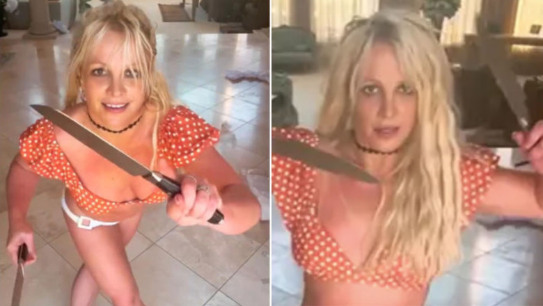 Politia iar a ajuns la usa lui Britney Spears. Fanii s-au ingrijorat dupa ce Britney s-a filmat dansand cu cutite Imagine
