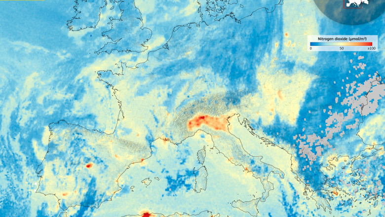 Poluare in Europa. Primele imagini surprinse de misiunea Copernicus Sentinel-4 arata zonele cu concentratii de poluanti in atmosfera Imagine