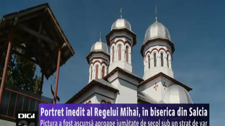 Portret al Regelui Mihai, in biserica din Salcia, Dolj. Pictura a fost ascunsa aproape jumatate de secol sub un strat de var Imagine