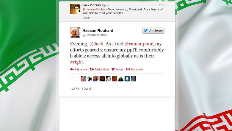 Presedintele Iranului, interpelat pe Twitter de fondatorul retelei. Hassan Rouhani a raspuns mesajului Imagine