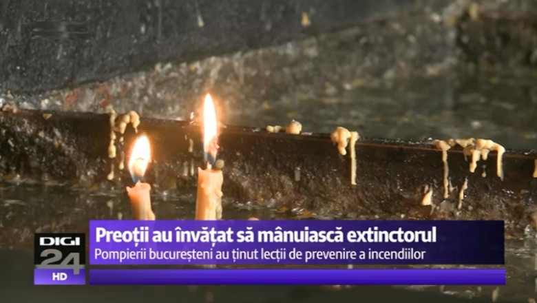 Preventie anti-incendiu la slujba de Inviere. Preotii din Bucuresti au luat lectii de manuit extinctoarele Imagine