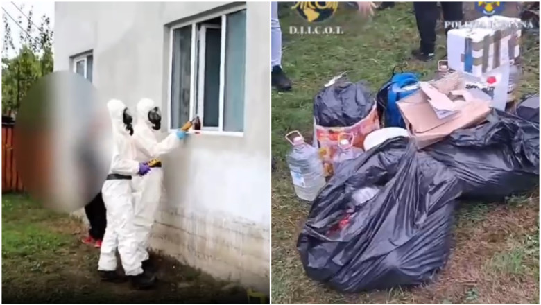 Primul laborator clandestin de fabricare a metamfetaminei din Romania, descoperit intr-o casa din Maramures. Imagini de la perchezitii Imagine