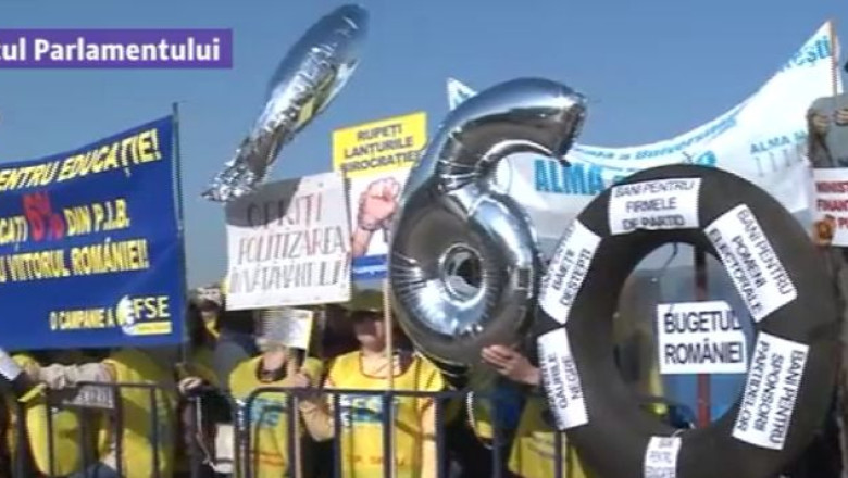 Profesorii, din nou in strada. 1.000 de dascali protesteaza in fata Palatului Parlamentului Imagine