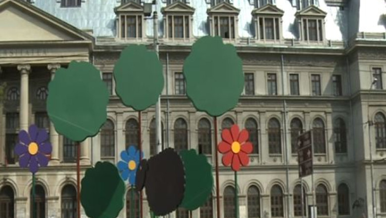 Promisiuni incalcate. La Universitate, in loc de spatii verzi, au rasarit copaci din plastic Imagine