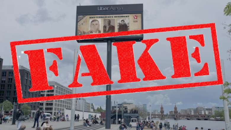 Propaganda rusa a fabricat o inregistrare video cu soldati din Armata Rosie pe panouri publicitare din Berlin Imagine