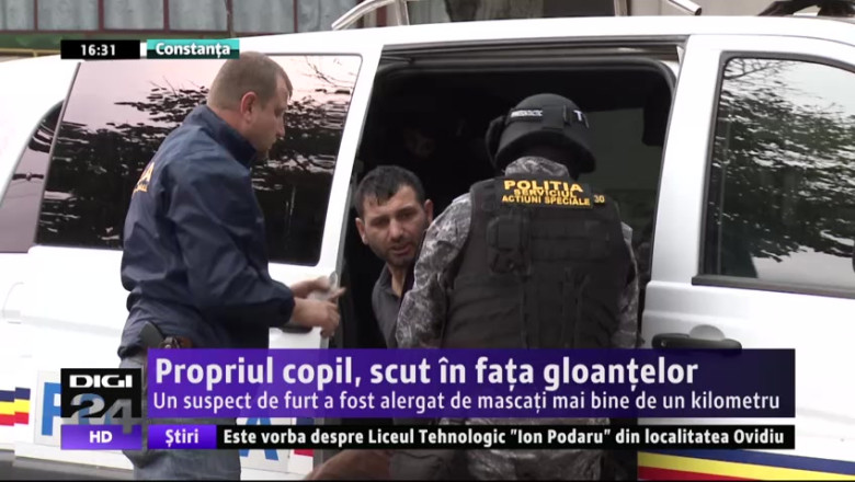 Propriul copil, scut in fata gloantelor. Un suspect de furt a fost alergat de mascati mai bine de un kilometru Imagine