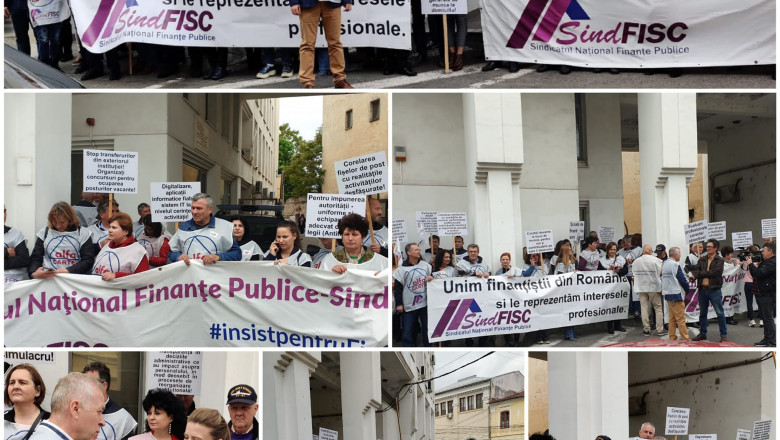 Protest al angajatilor de la Fisc. Sindicalistii cer "salarii corecte" si conditii de lucru mai bune Imagine