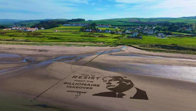 Protest Greenpeace pe terenul de golf Trump Turnberry din Scotia: „Timpul sa rezistam - lupta impotriva dominatiei miliardarilor” Imagine