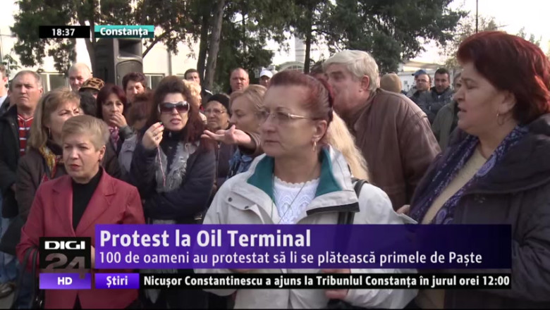 Protest la Oil Terminal. 100 de oameni au protestat sa li se plateasca primele de Paste Imagine