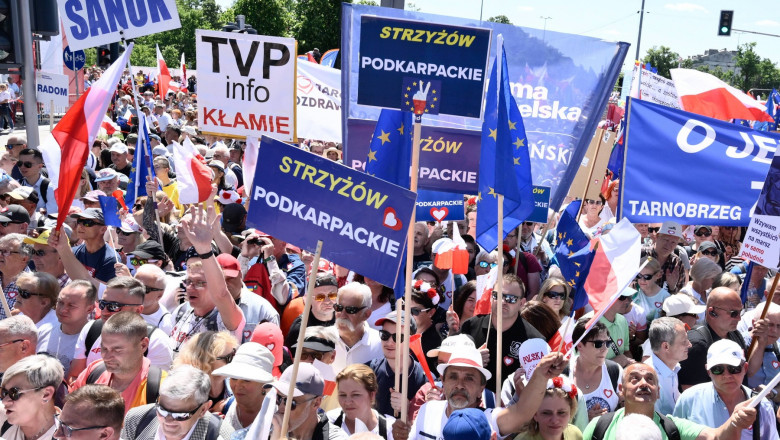 Protest masiv al opozitiei din Polonia impotriva guvernului: „Suntem o jumatate de milion aici”. A participat inclusiv Lech Walesa Imagine