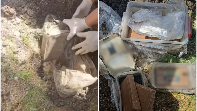 "Comoara" din curtea casei. Politistii au descoperit 14 kilograme de cocaina, in valoare de 1 milion de euro, ascunse in pamant Imagine
