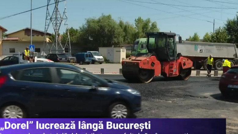"Dorel" de langa Bucuresti. Muncitorii au asfaltat o strada in timp ce soferii treceau chiar prin smoala fierbinte intinsa pe jos Imagine