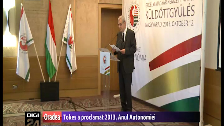 Reales, la Oradea, ca presedinte al Consiliului National Maghiar din Transilvania, L. Tokes a proclamat 2013 Anul Autonomiei Imagine