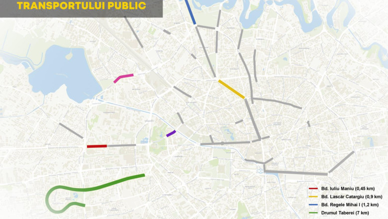 Reteaua de benzi unice pentru transportul public in Bucuresti se prelungeste cu inca 10,55 km. Traseele pe care vor fi amenajate Imagine