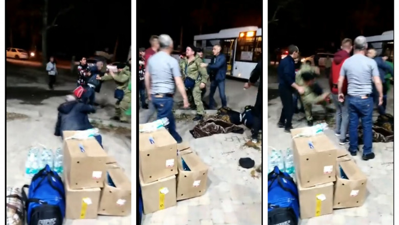 Rusii chemati la mobilizare s-au imbatat si s-au luat la bataie Imagine
