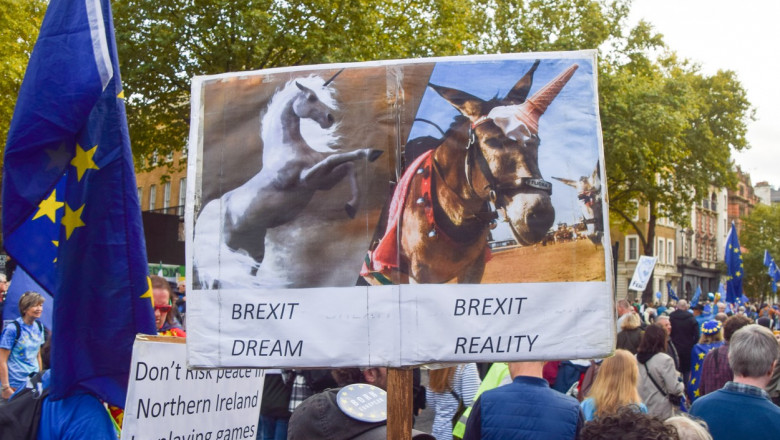 S-au saturat de Brexit. Incoltiti de lipsuri, mii de britanicii au protestat si au cerut ca Regatul Unit sa revina in UE Imagine