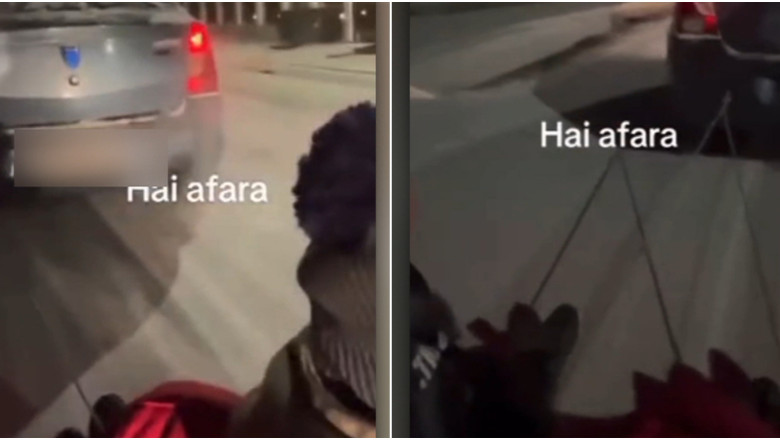 Sanie trasa de masina pe sosea. Doi galateni au filmat plimbarea, iar politia s-a autosesizat. Ce amenda a primit soferul Imagine