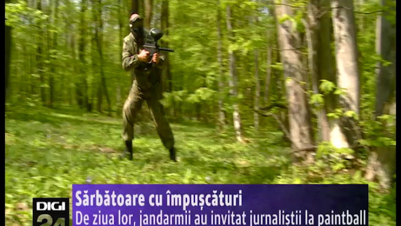 Sarbatoare cu impuscaturi. De ziua lor, jandarmii au invitat jurnalistii la paintball Imagine