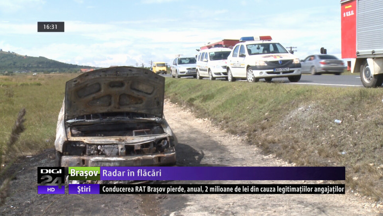 SIBIU. Masina a Politiei Rutiere, in flacari Imagine
