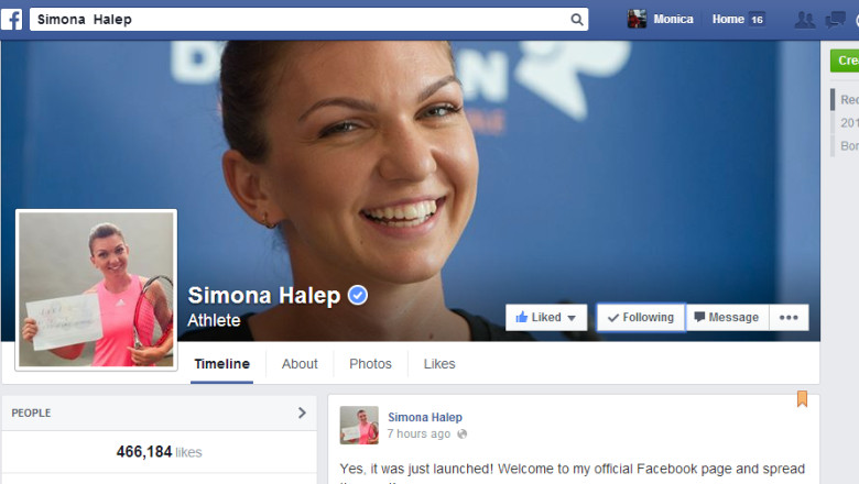 Simona Halep are pagina oficiala de Facebook Imagine