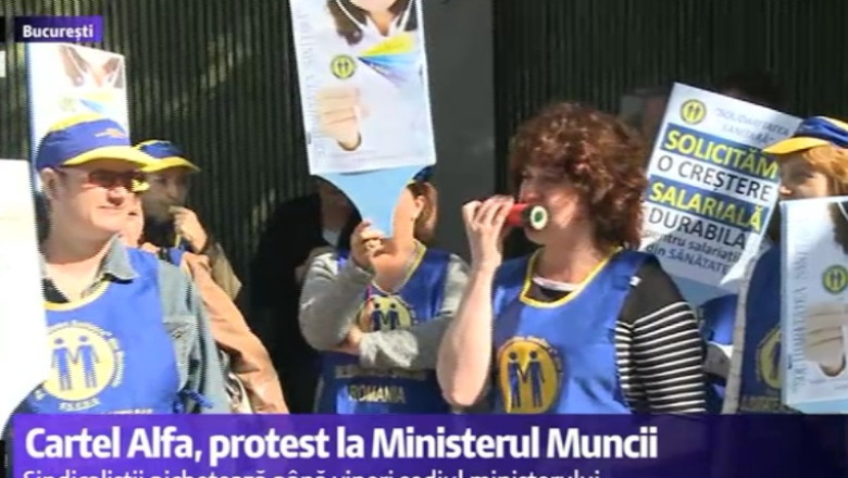 Sindicalistii picheteaza Ministerul Muncii Imagine