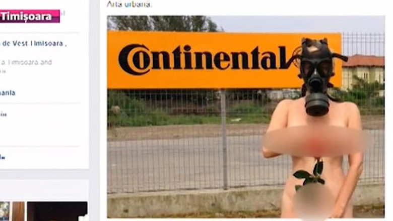 Soprana Diana Pap surprinde din nou. Langa fabrica de anvelope din Timisoara, artista a pozat nud, cu o masca de gaze pe fata  Imagine