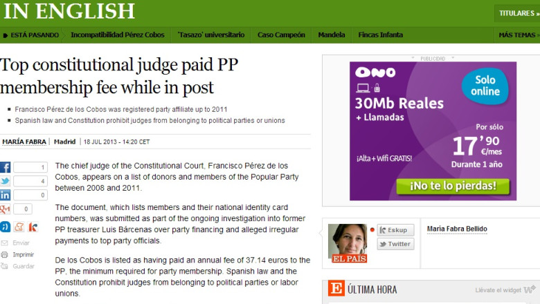 SPANIA. Presedintele Tribunalului Constitutional, acuzat ca a platit cotizatie ca membru de partid Imagine