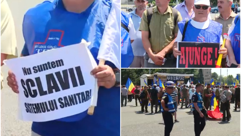 Sute de angajati ai Romsilva, Sanitas si CFR protesteaza in fata Guvernului, fata de masurile anuntate de Bolojan Imagine