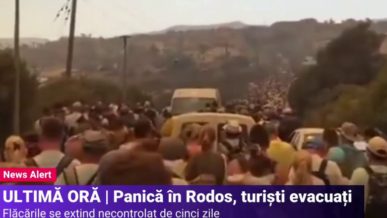 Sute de turisti sunt evacuati de urgenta din insula Rodos, din cauza incendiilor care se apropie de hoteluri Imagine
