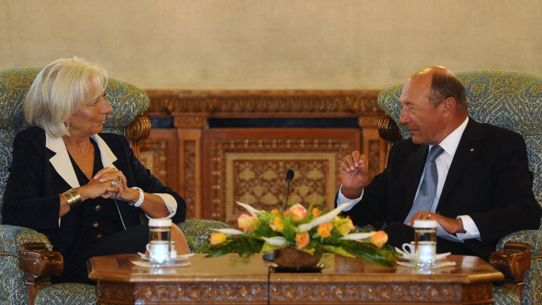 T. Basescu: Economia se poate dezechilibra usor, daca nu suntem atenti. C. Lagarde: Romania se poate baza pe FMI Imagine