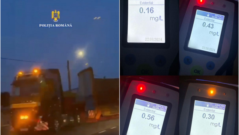 Transport agabaritic cu soferi beti, pe un drum national din Dambovita. Doi dintre camionagii s-au ales cu dosare penale Imagine