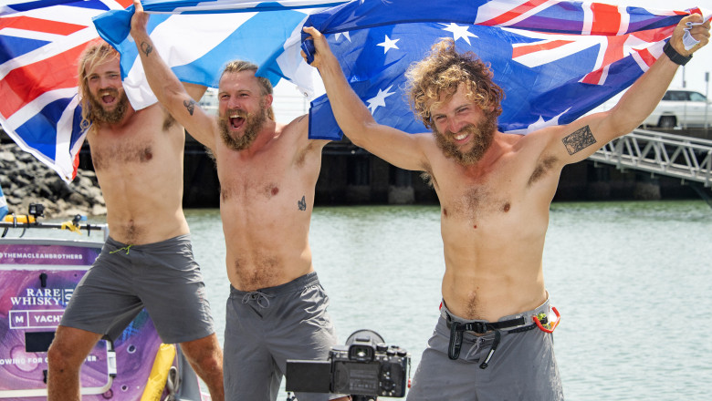 Trei frati din Scotia au stabilit un nou record: au vaslit fara oprire si fara sprijin peste intregul Ocean Pacific in 139 de zile Imagine