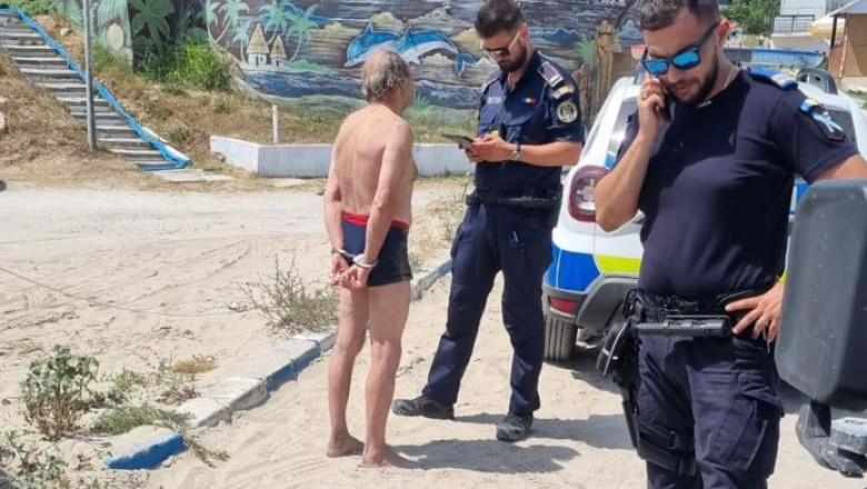 Turist incatusat si amendat, la Eforie, pentru ca a facut scandal dupa ce salvamarii l-au scos din apa cand scaldatul era interzis Imagine