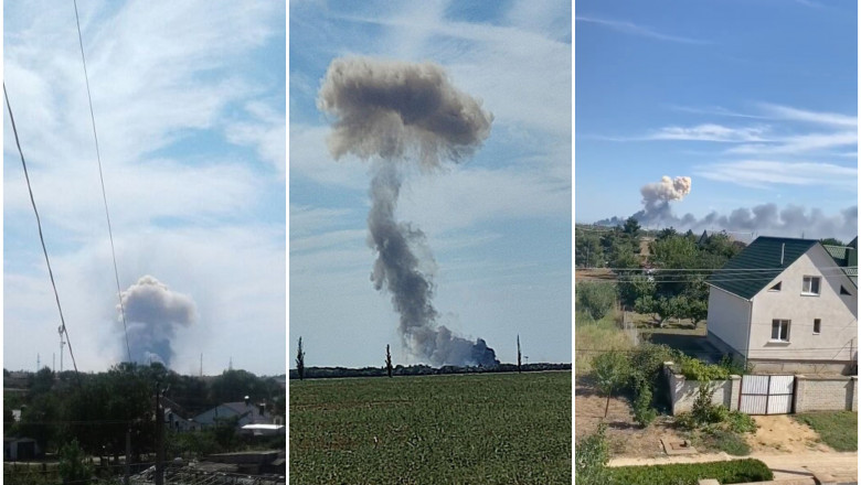 Ucrainenii spun ca au atacat o baza aeriana rusa din Crimeea, unde au avut loc explozii puternice. Rusii spun ca le-a explodat munitia Imagine