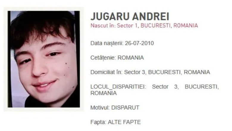 Un baiat de 14 ani din Bucuresti, dat disparut prin RO-ALERT Imagine