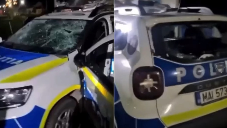 Un barbat din Caras-Severin a distrus cu ciocanul o masina de Politie. "Nu suport politia!" Imagine