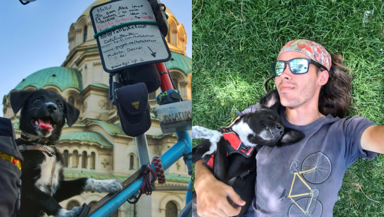 Un britanic a plecat intr-o calatorie in jurul lumii cu bicicleta si catelul comunitar pe care l-a gasit in Romania Imagine