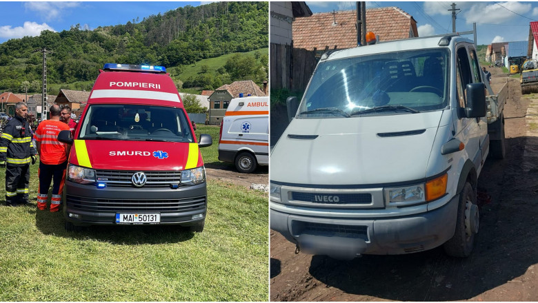 Un copil de 7 ani din Sibiu a murit, dupa ce a fost prins sub o remorca. Se agatase de bena, s-a dezechilibrat si a cazut Imagine