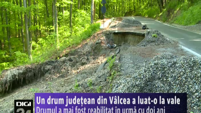 Un drum judetean din Valcea a luat-o la vale. In urma cu doi ani, drumul a mai fost reabilitat   Imagine