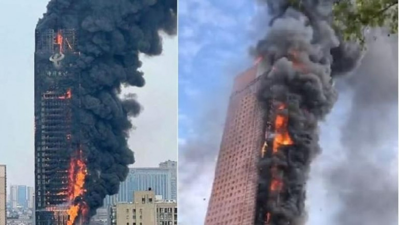 Un incendiu urias a izbucnit intr-un zgarie-nori din China Imagine