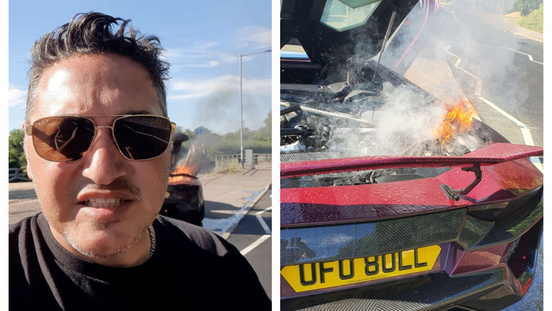 Un Lamborghini a luat foc in timp ce soferul isi plimba fiica pe autostrada. Primul gest pe care l-a facut barbatul Imagine