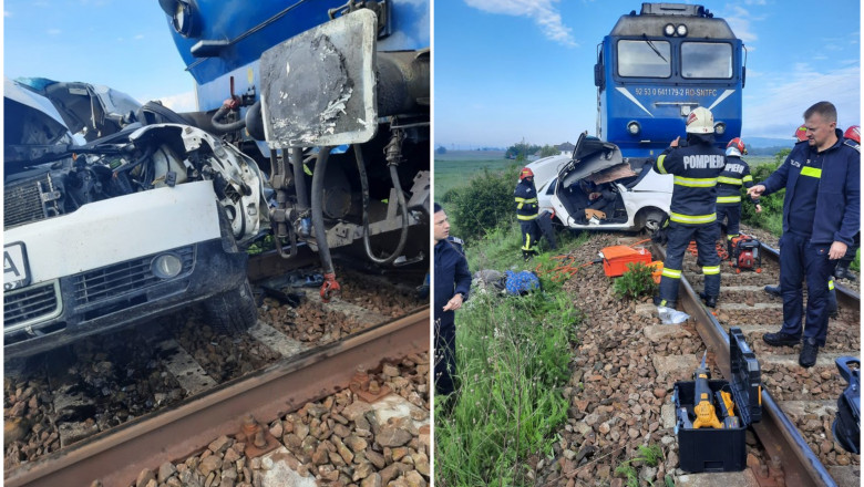 Un om a murit iar altul a fost ranit dupa ce o masina a fost izbita de trenul Budapesta - Bucuresti Imagine