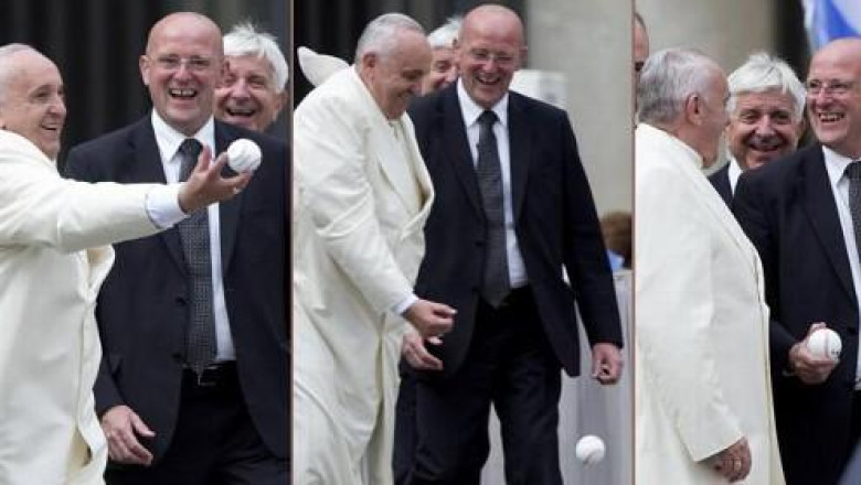 Un Papa cu abilitati sportive. Suveranul Pontif a incercat sa prinda o minge de baseball Imagine
