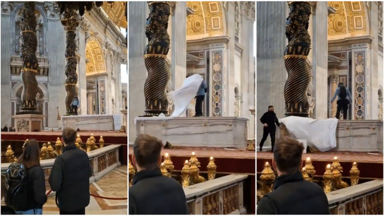 Un roman a distrus un altar si mai multe candelabre, in Bazilica Sfantul Petru de la Vatican. Momentul a fost filmat de turisti Imagine