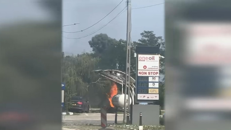 Un sofer a intrat cu masina intr-o statie GPL din Mehedinti, care a luat foc Imagine