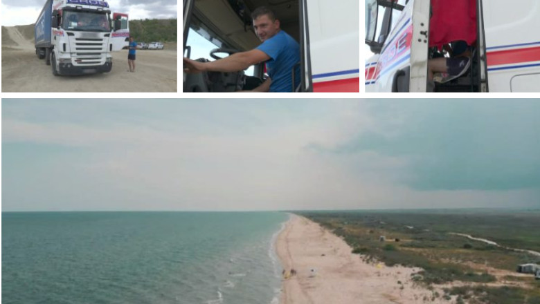 Un sofer din Bacau si-a parcat TIR-ul pe plaja salbatica din Corbu: „Am venit cu familia un pic, la mare. Nu scrie nicaieri interzis” Imagine