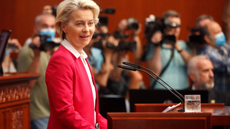 Ursula von der Leyen: Macedonia de Nord trebuie sa continue eforturile pentru aderarea la UE, in ciuda disputei cu Bulgaria Imagine