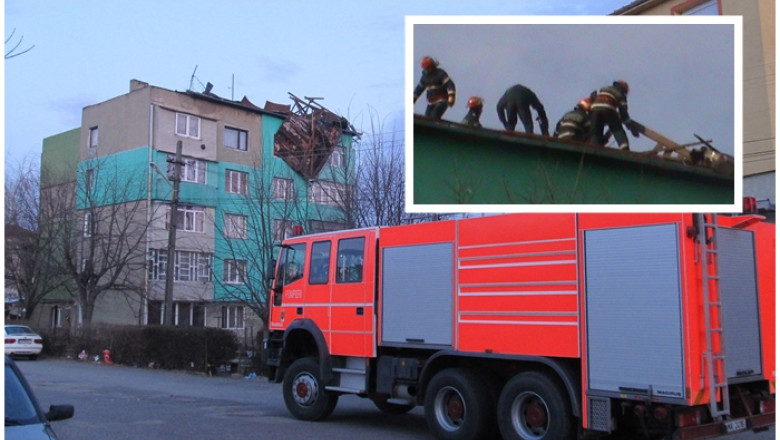 Vantul opreste traficul greu la frontiera. Localitati fara curent, un acoperis de bloc spulberat! Imagine