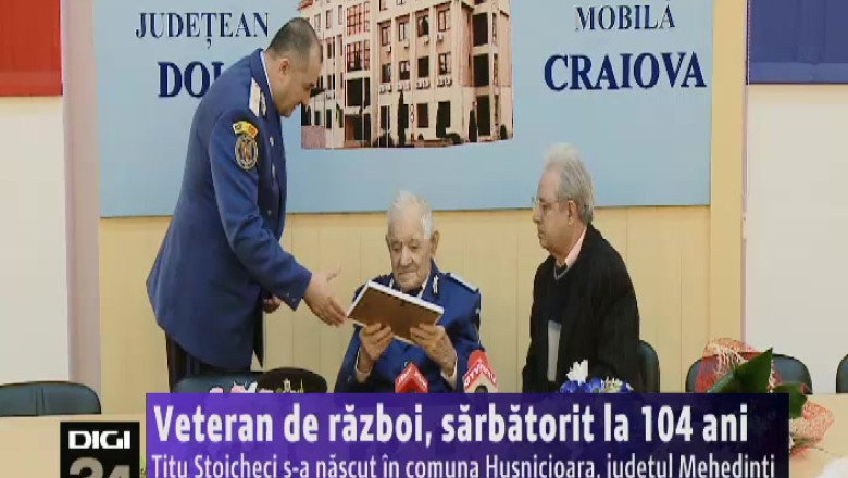 Veteran de razboi, sarbatorit la 104 ani. Titu Stoicheci s-a nascut in comuna Husnicioara, judetul Mehedinti Imagine
